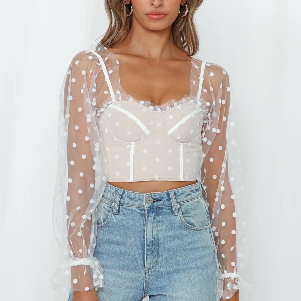 Hello Molly White Sheer Polka Dot Blouse